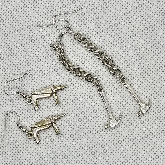 Fashion Earrings lot of 2 Hammer and Drills - Picture 2 of 3